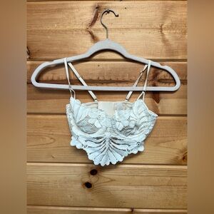 Aerie White Lace Bralette with Scalloped Hem